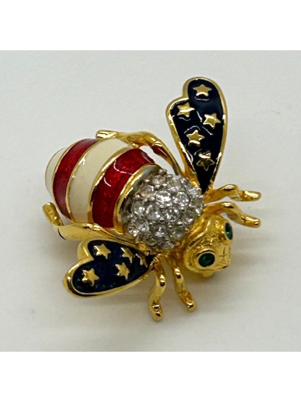 Joan Rivers Patriotic Bee Brooch Stats and Stripes Red White Blue Enamel America - Picture 2 of 12